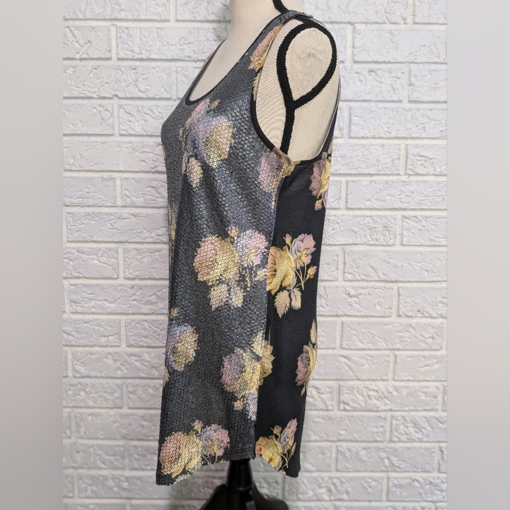 Anthropologie Silence + Noise Sequin Front Floral Scoop Neck Tunic Tank Top Sz M - Picture 5 of 9